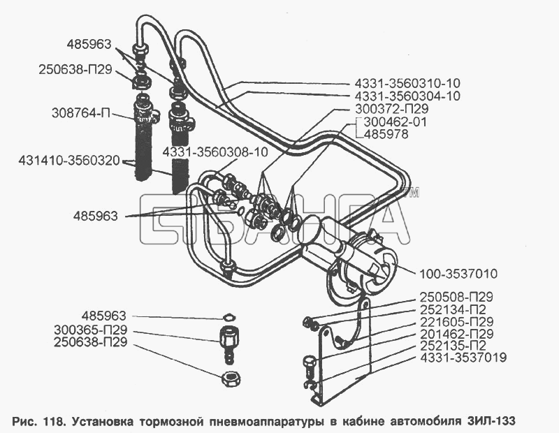 ЗИЛ ЗИЛ-433100 Схема Установка тормозной пневмоаппаратуры в banga.ua